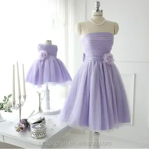 批发匹配妈妈和女儿礼服女孩紫色短裙礼服花女孩派对礼服
