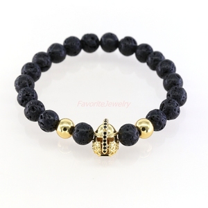<span class=keywords><strong>Moda</strong></span> personalizada 18 K oro chapado micro Pace CZ Samurai casco pulsera, piedra natural hombres pulsera - Product Image 1