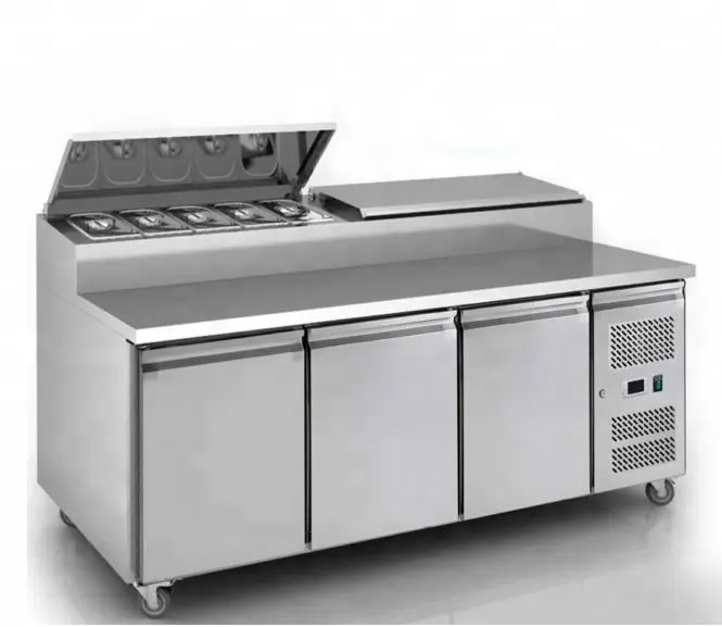 Refrigerador de mesa portátil de acero inoxidable, congelador de exhibición de pizza/ensalada profunda con CE