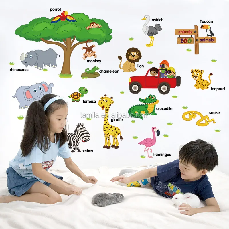 Jungle Forest Animals Wall Decal Wall Sticker for Kids Nursery Playroom Decorative Wallpaper