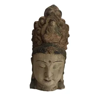 Antiek hout gesneden guanyin boeddha hoofd