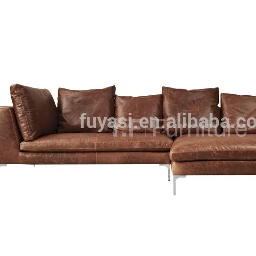 L-образная полностью итальянская винтажная кожаная обивка большой диван для гостиной