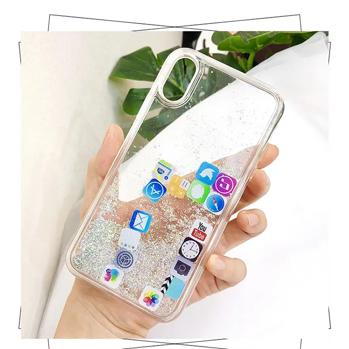 Liquid glitter Case With floating icons TPU Soft Back Cover for iphone 14 pro max