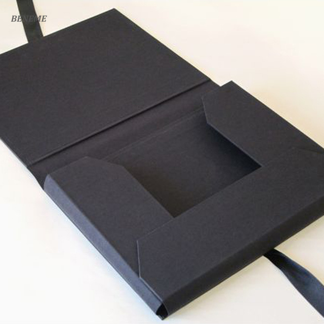 Высококачественная большая роскошная черная картонная папка для файлов на заказ с лентой