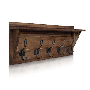 <span class=keywords><strong>Porte</strong></span>-manteau mural rustique, étagère murale en bois, marron, avec 5 crochets - Product Image 1
