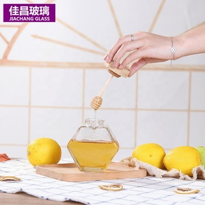 Pot de miel Hexagonal à couvercle en bois, bocaux en verre avec tige à mélanger pour <span class=keywords><strong>le</strong></span> miel - Product Image 3