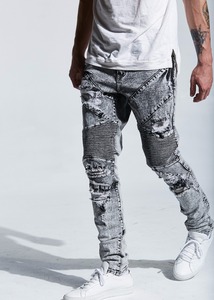 Pantalones Vaqueros Estilo Motero con Lavado Ácido Gris Desgastado, Diseño Personalizado al por Mayor, Modelo Nuevo OEM para Chicos 253 - Product Image 4