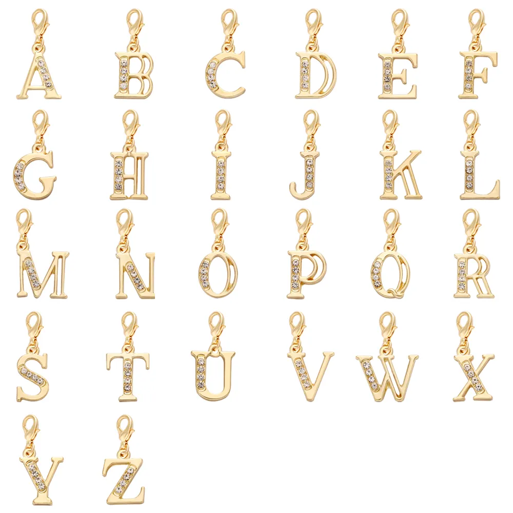 18 K Gold Tone Beginletter Alfabet A-Z Charm met Crystal