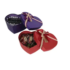 Free Sample Pack Treat Heart Shaped Packing Box Paper Window Sweet Box for Sweets Packaging Paperboard $150/design Chocolate HS