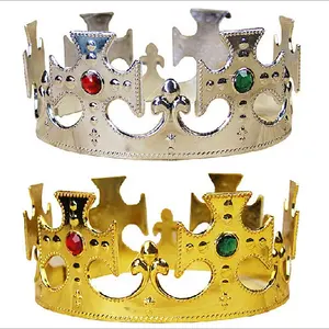 Cosplay costume Plastic Crystal Gold Silver King Crown tiaras for Halloween birthday Christmas party decoration