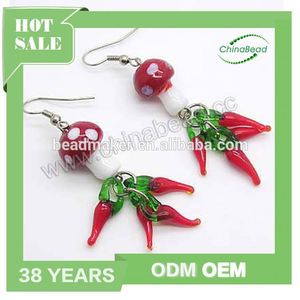 Hecho a mano de cristal murano cuentas <span class=keywords><strong>pendientes</strong></span> colgantes, más barato hermosa <span class=keywords><strong>pendientes</strong></span> de frutas - Product Image 1