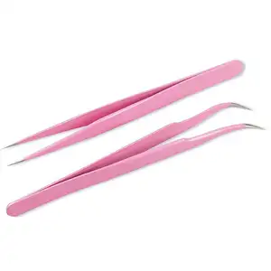 Hot Sale Stainless Steel Curved Straight Style Tweezers Eyelash Extension 1pc Pink Eyelash Tweezers Nail Art Tool