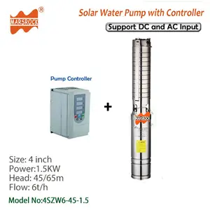 Dc Ac Dual-Gebruik 2HP Diepe Put Solar Waterpomp Met Frequentie Omvormer, flow 6 T/h Hoofd 45M Voor Huis Gebruik, Landbouw Irrigatie