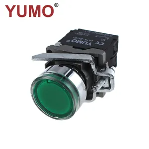 YUMO LAY4-BW3361 Logam Industri Kualitas Tinggi, Sakelar Tombol Tekan Bulat dengan Lampu Hijau LED