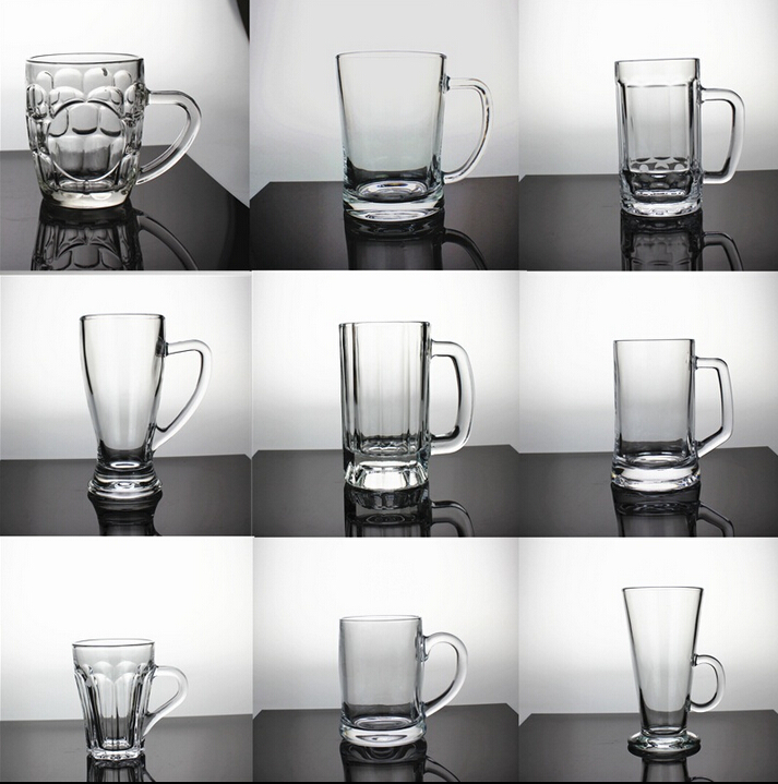 500ml glass beer mug stein with metal logo.