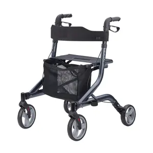 助行器老人使用医用铝制折叠式助行器，带座椅和大轮子RO534