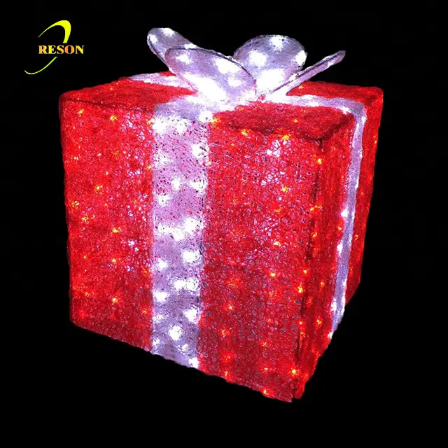 Luz decorativa acrílica LED con motivo de caja de regalo para centro comercial, navidad