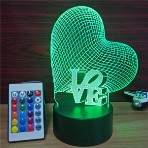 De la tabla de la boda regalo para los huéspedes amor corazón 3D ilusión luz de noche LED táctil de 7 colores Cambio de San Valentín regalo para San Valentín de día con control remoto - Product Image 2