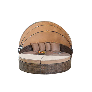 Anself 2-in-1 Poly Rattan <span class=keywords><strong>Sofa</strong></span> <span class=keywords><strong>Tumbona</strong></span> Sofá al aire libre redondo con toldo retráctil - Product Image 4