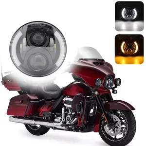 Auto motorcycle lighting 7inch round headlight With DRL turn signals round led headlight for jeep for harley