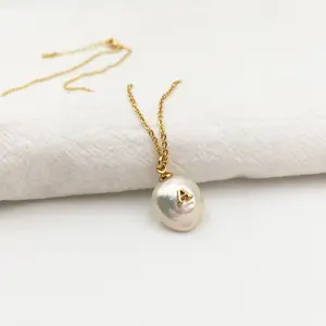 High Quality Baroque Pearl Inlay 26 Initial Pendant Necklace For Women