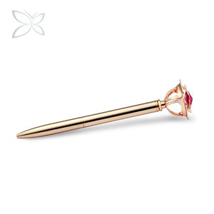 Stylo à fleurs plaqué or rose Crystocraft, cristaux taillés brillants, bille de 0,5 mm, cristal rouge, beauté éternelle enchantée - Product Image 5