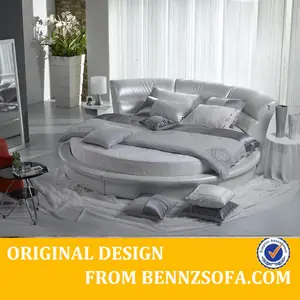 Modern king size round grey leather bed Y02