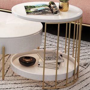 <span class=keywords><strong>Mesa</strong></span> lateral móvil de <span class=keywords><strong>diseño</strong></span> <span class=keywords><strong>nórdico</strong></span>, marco de Metal dorado con forma ovalada, <span class=keywords><strong>mesa</strong></span> moderna de centro blanco de alto brillo - Product Image 3