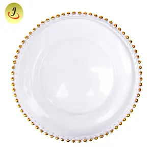 Gold Silver Clear Glass Beaded Charger Plate For Wedding Decoration