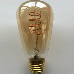 Tampa de vidro âmbar st64 e27 b22 220v, 360 graus, filamento, material primo único, lâmpada led