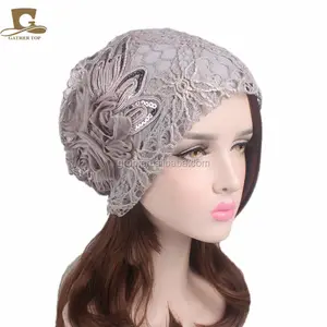 Topi Beanie wanita renda metalik, topi Beanie, topi kanker, topi renda kepala, topi Bonnet Turban TTM-23