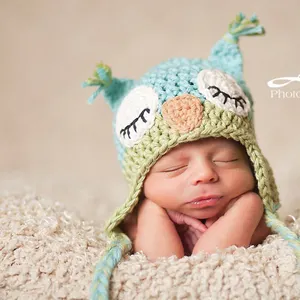 Atacado bonito pacote homens-Gorro bonito de coruja para bebês recém-nascidos, chapéu de crochê infantil de algodão para meninos e meninas de 0-1 meses chapéu do bebê foto adereços