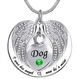 Ciondolo in cenere per animali domestici Ala di angelo Birthstone gioiello in cenere urna "io sono il suo angelo ora <span class=keywords><strong>lui</strong></span>/<span class=keywords><strong>lei</strong></span> è mio"-cane - Product Image 1