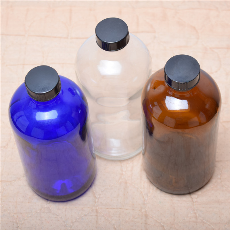 16oz amber boston round glass bottle