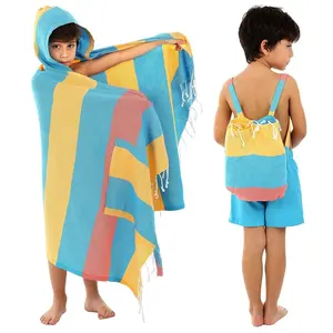 Индивидуальное детское полотенце-пончо для серфинга, детское полотенце с капюшоном, хлопковая детская накладка в турецкую полоску на заказ