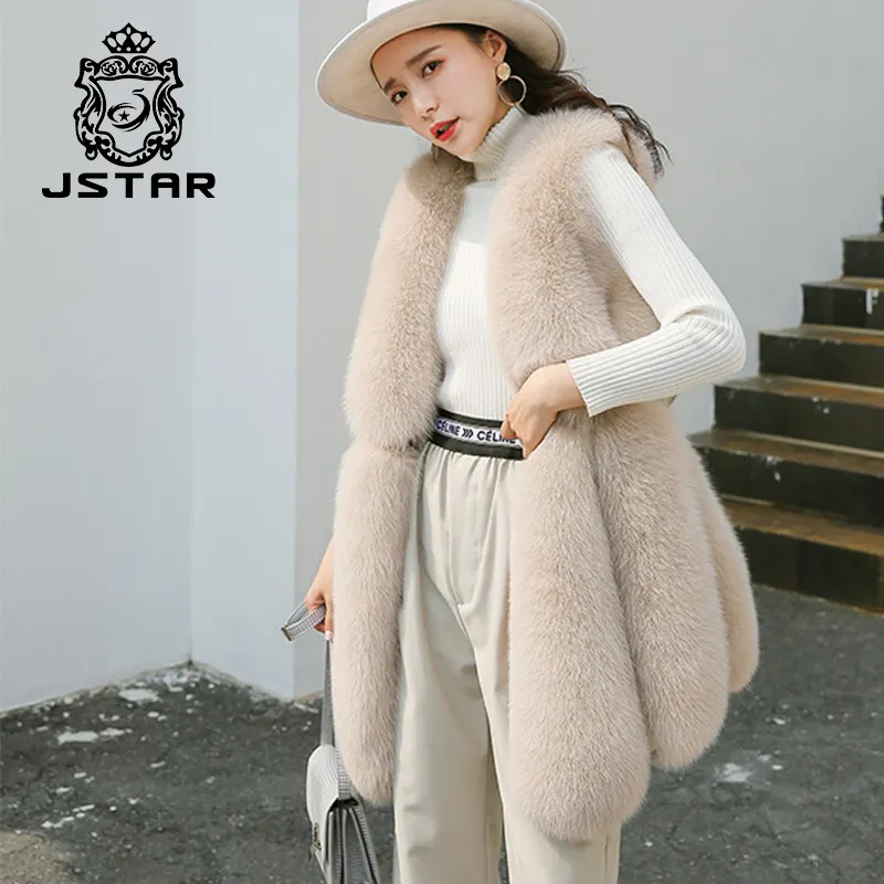 New Fashion Sleeveless Outerwear Natural Fox Fur Gilet Waistcoat Lady Long Real Fox Fur Vest