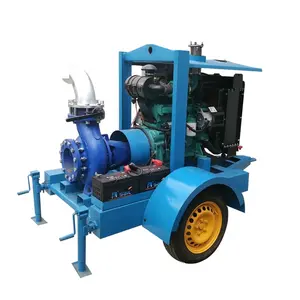 2 轮拖车安装柴油水泵，农场灌溉柴油发动机水泵与天气防雨盖