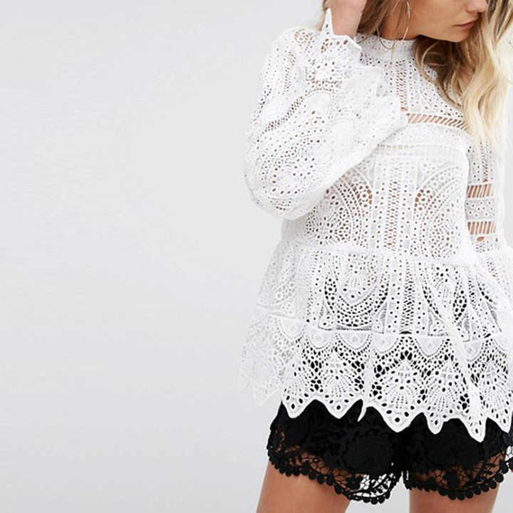 boohoo crochet lace peplum bell sleeve top