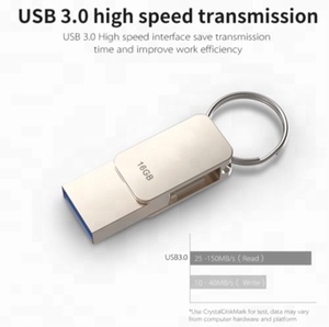 Zinc Alloy High Quality 2.0 3.0 16GB OTG USB Flash Drive Memory Stick With Key Ring