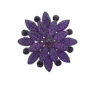 Purple Crystal Flower Brooch Pave and Crystal Stone Floral Flower Brooch Pin