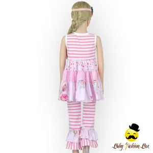 Pantalon à volants sans manches à rayures roses et blanches, bandeau élastique Adorable à fleurs, tenue pour bébé fille