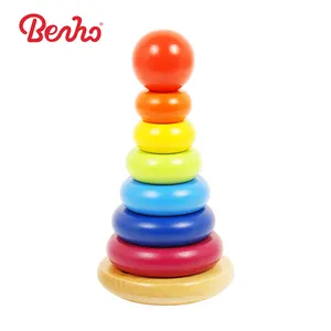 Rainbow Stacker Montessori Blok Berwarna-warni Kayu Susun Mainan