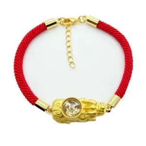 JSF001-pulsera de la suerte para mujer, brazalete plateado en oro 3D, con cuerda roja, Pixiu Feng Shui