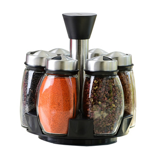 7pcs/set Glass Jars <strong>Rotating</strong> <strong>Spice</strong> <strong>Rack</strong>, Salt and Pepper Cruet, Seasoning Shelf Bottle Cooking Tools - Product Image 1