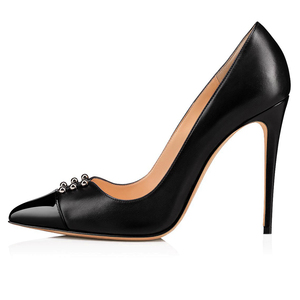 Большой размер 2019 летние женские туфли на каблуке-шпильке для вечеринки на высоком каблуке Женская обувь с шипами на высоком каблуке; Вечерние модельные туфли с острым носком на высоком каблуке; Черные туфли-лодочки; Большие размеры - Product Image 1