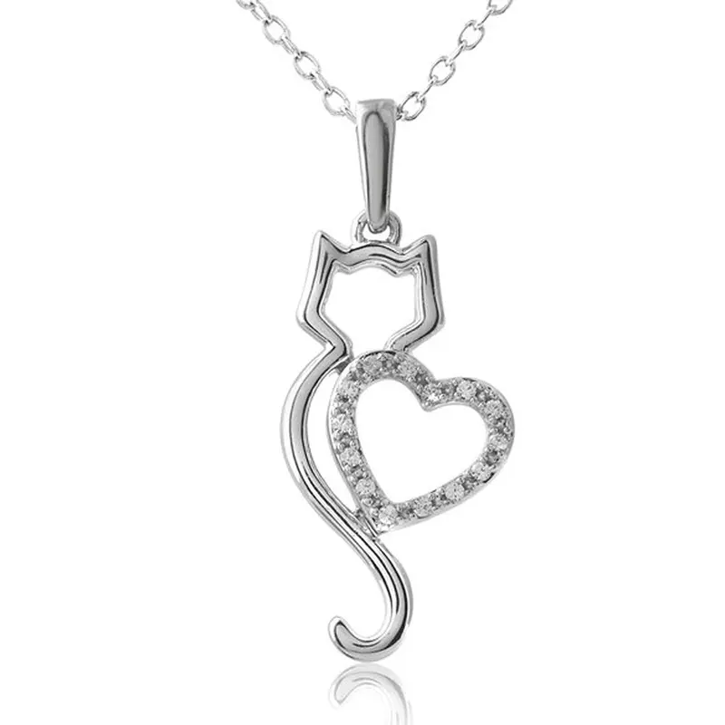 Хрустальное ожерелье с котом и сердцем