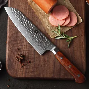 <span class=keywords><strong>Couteau</strong></span> <span class=keywords><strong>de</strong></span> cuisine Santoku <span class=keywords><strong>en</strong></span> <span class=keywords><strong>acier</strong></span> <span class=keywords><strong>Damas</strong></span> ultra-affûté <span class=keywords><strong>de</strong></span> 7 pouces avec manche <span class=keywords><strong>en</strong></span> bois <span class=keywords><strong>de</strong></span> rose naturel - Product Image 2