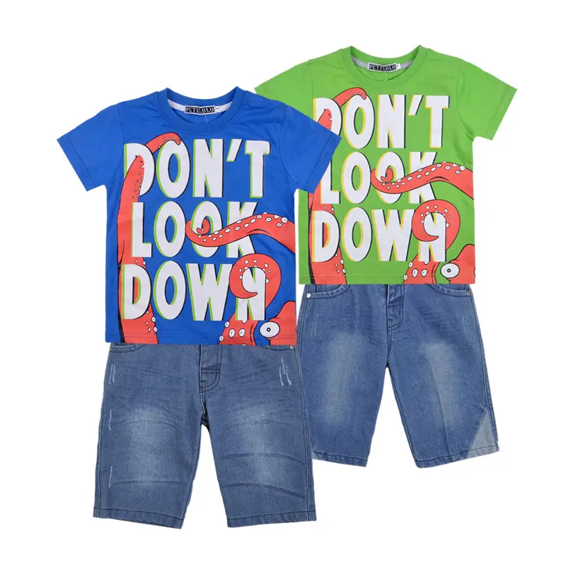 Kaus Pendek Anak Musim Panas 2 Potong Jeans Pendek Setelan Anak Laki-laki Pakaian Anak Laki-laki Setelan Pakaian Anak Bayi Guangzhou Katun Anak Kasual Rajutan