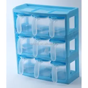 large capacity 3 tier kitchen seasoning box 9 pcs plastic condiment dispenser with handle