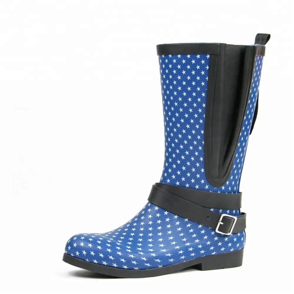 Ucuz rahat moda kadın siyah PVC ayak bileği yüksek yağmur çizmeleri